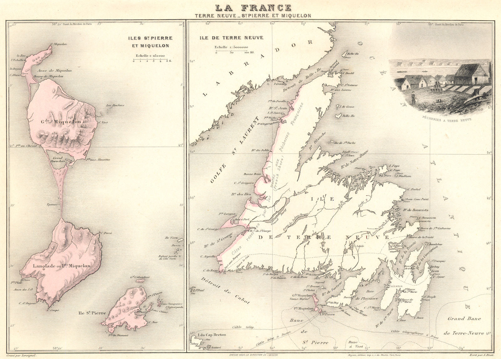 ATLANTIC OCEAN. Terre Neuve-St Pierre et Miquelon. Vuillemin. 1903 old map